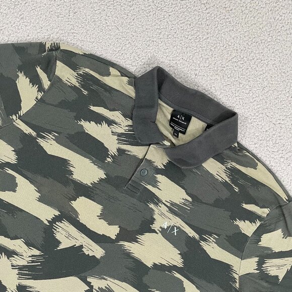 A/X Armani Exchange Polo Men XXL Green Camouflage Print Short Sleeve Shirt - Picture 1 of 12